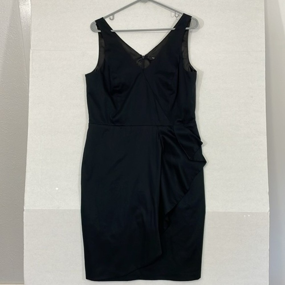 White House Black Market Dress, Lined, Double V Neck, Zip Back, Black 14
